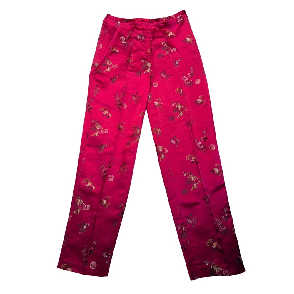 Vintage Cache Fuchsia Pink Chinoiserie Floral Satin Jacquard Pants Size 6 USA - Picture 10 of 12